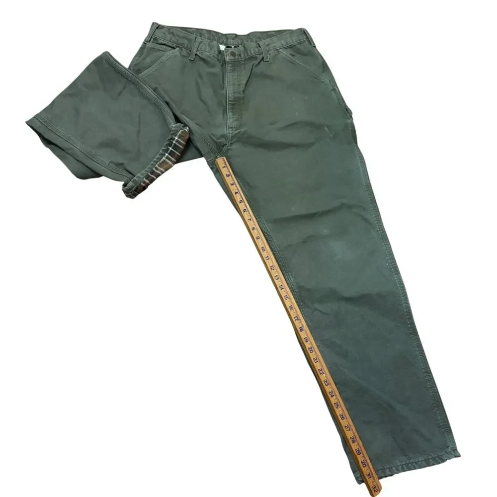Vintage Carhartt Mens Flannel-Lined Original Fit Work Pants 34x31 Green Cotton‎